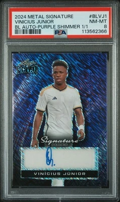 Vinicius Junior, Automático 1/1 Brillo Púrpura, 2024 Hoja Metal #BLVJ1, PSA 8 Casi Nuevo-Como Nuevo Foto 1 de 2