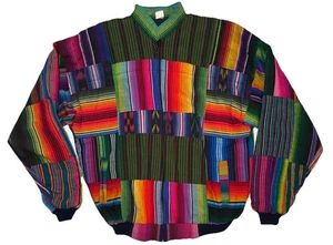Vtg Handmade Guatemalan Jacket Textile Patchwork Bomber Adult XL Folk Multicolor - Picture 1 of 9