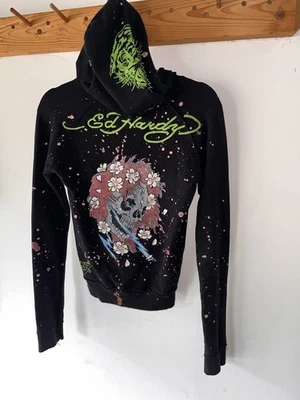 Sudadera con capucha con cremallera gráfica Ed Hardy vintage RARA para mujer con diseño talla Xs Foto 1 de 4