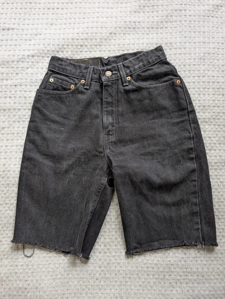 Vintage Levis 512 Shorts Womens 7 Black Denim Slim Fit Cut Off Made USA 90s - Image 1 of 4