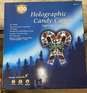 Vtg Home Accents Holographic Indoor/Outdoor Christmas Candy Canes Light Up - Picture 1 of 4