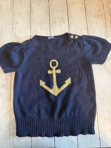 EUC Gymboree Size 5-6 Navy Blue Gold Anchor Pull Over Short Sleeve Sweater - Picture 1 of 4