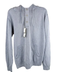 NEW California Shirt Co Kangaroo Faded Stonewash Henley Hoodie Blue Sz Medium - Picture 1 of 12