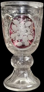 Prunkpokal, Ranftbecher Fußbecher,Graviert Überfangglas,  Biedermeier - Bild 1 von 7