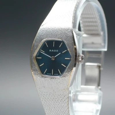 [EXC+++++] RADO 332 esfera azul vintage cuerda manual plateado reloj para mujer de JAPÓN Foto 1 de 4