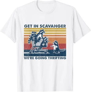 Get In Scavanger We're Going Thrifting Retro Raccoon Lover T-Shirt Hoodie - Picture 1 of 11
