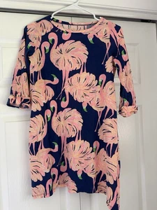 Lilly Pulitzer Dress Girls 12-14 Flamingo Print Blue Pink  - Picture 1 of 8