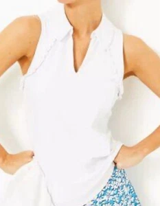 Lilly Pulitzer Luxletic Martina ärmelloses Polo Top Golf Resort weiß S - Bild 1 von 6