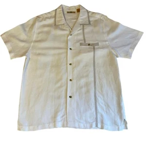 The Havanera Co. White Linen Blend Button Up Short Sleeve Resort Style Shirt Lg - Picture 1 of 9
