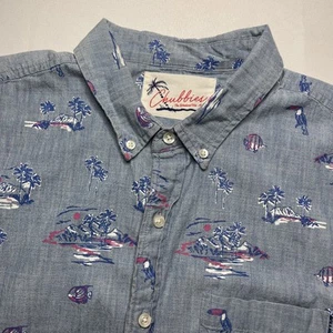 Chubbies Men Short Sleeve Button Shirt Top Medium All Over Print Hawaiian Beach - Picture 1 of 5