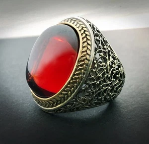 Estate Dome Signet Ring 'Pools of Light' RED QUARTZ CAB Sterling Silver/18K Gold - Picture 1 of 14