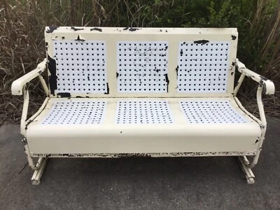 Vintage outdoor steel or aluminum glider bench MCM midcentury - Image 1 of 4