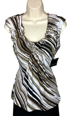 Blusa Apostrophe Tamanho Pequeno MP Marrom Branco Preto Carreira Escritório Y2K Nova Com Etiqueta - Imagem 1 de 4