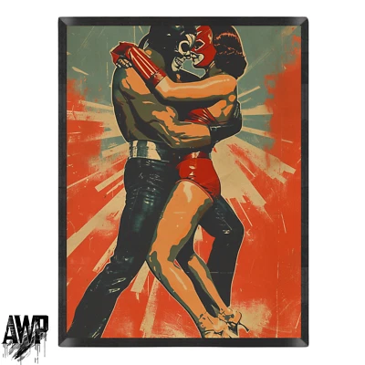 Luchador Dance Poster Vintage Wrestling Art Print Retro Couple Decor A4, A3, A2 - Image 1 of 3