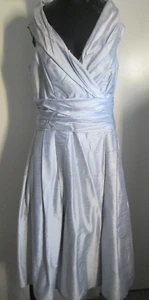Siri Size 10 Silk Silvery Blue V-Neck Pleated Cocktail Party Dress NWT - Picture 1 of 7