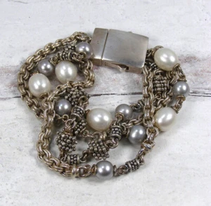Grobe Multi Strang Sterlingsilber Perlenkette Armband Michael Dawkins - Bild 1 von 4