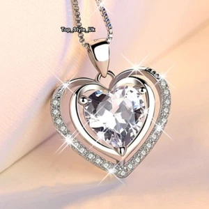 Sparkling Crystal Heart & 925 Silver Necklace Presents for Women Girls Ladies Z3 - Picture 1 of 11