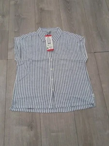 NWT Women's Orvis Ladies Short Sleeve Button Up Linen Blend Shirt Top Stripe M - Picture 1 of 10