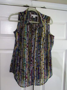Liz Claiborne Womens Blouse Size Medium Colorful Button Up Sleeveless - Picture 1 of 10