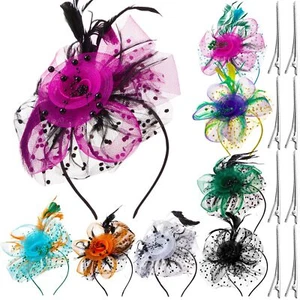 8 Pcs Women Fascinators Tea Party Hat Veil Headband Wedding Carnival Top - Picture 1 of 6