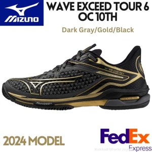 Mizuno Tennis Shoes WAVE EXCEED TOUR 6 OC 10th 61GB2478 52 Dark Gray/Gold/Black - Picture 1 of 12