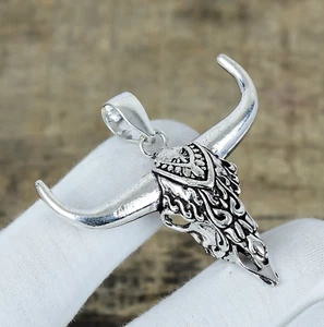 Unique Buffalo Skull Pendant Handmade 925 Sterling Silver Jewelry For Love Gifts - Picture 1 of 4