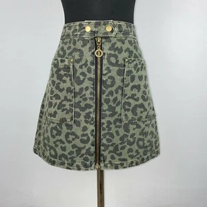 She + Sky Womens L Animal Print Zip Front Denim Skirt Pockets NWT MH - Picture 1 of 12