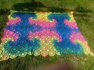 Vgt Handmade Barbell Deadhead Crochet Blanket Tie Dye 93 X 76 - Picture 1 of 19