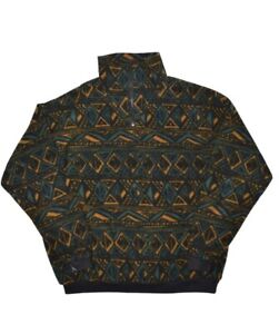 Vintage Tribal Fleece Sweatshirt Mens 2XL 1/4 Zip Pullover Aztec All Over Print