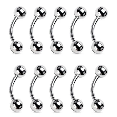 10 Pc Ball Surgical Steel Curve Bar Tragus Lip Snug Piercing Eyebrow Ring 18g - Image 1 of 3