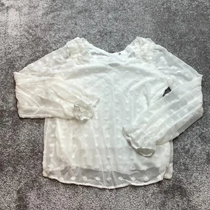 Unbranded Blouse Top Womens Medium White Sheer Long Sleeve Shirt Poofs New NWT - Picture 1 of 8