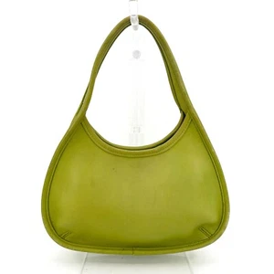 COACH Ergo 9027 Hand Shoulder bag Yellow green OLD Vintage Crescent Leather Auth - Picture 1 of 18