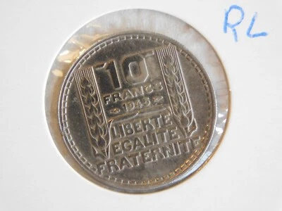 France 10 Francs 1945 TURIN, GROSSE TÊTE, RAMEAUX LONGS (948) - Photo 1/2