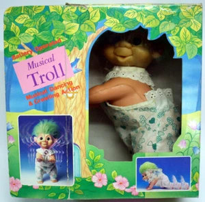 RARE VINTAGE 90'S MUSICAL TROLL DANCING & CRAWLING ACTION GREEN HAIR FIGURE NEW! - Picture 1 of 11