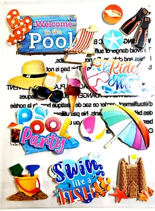 Pool Ride The Wave Schwimmen Schwimmen mit dem Fisch 3D Aufkleber Pool Schild & Stuhl 3" x 2" - Bild 1 von 1
