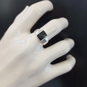 Vintage Men's Ring Sterling Silver Black Onyx Retro 925 Geometric Minimalist 13 - Picture 1 of 17