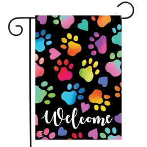 Briarwood Lane Rainbow Pawprints Welcome Garden Flag - Picture 1 of 4