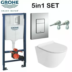 Rimless Toilet Wall Hung Pan & Soft Close Seat Grohe Wc Frame 1.12 Chrome Fl - Picture 1 of 10