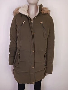 Nautica Puffer Jacket with Faux Fur Hood Womens Small Brown 4 pockets ski - Picture 1 of 11