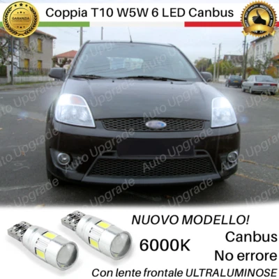 COPPIA LUCI POSIZIONE T10 6 LED CANBUS LENTE PER FORD FIESTA MK5 NO ERROR BIANCO - Immagine 1 di 4