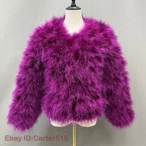 Women Real Ostrich Feather Fur Coat Jacket Winter Outwear Cropped Fashion 31002 - Picture 1 of 76