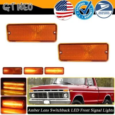 Sequential Amber LED Parking Signal Lights Lenses For 1974-1977 Ford F-100 F100 - Image 1 of 4