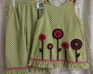 Bailey Boys Dress & Pants Green Polka Dot Corduroy 3D Flowers Ric Rac Trim 4T - Picture 1 of 5