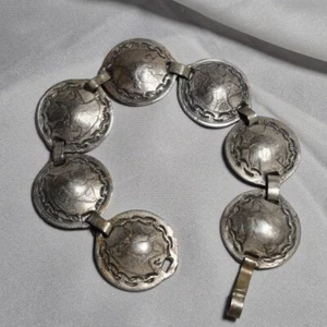 1933 Chile 20 Centavos 6 Domed Coins Bracelet Hand Made Hammered Decoration 7" - Picture 1 of 6