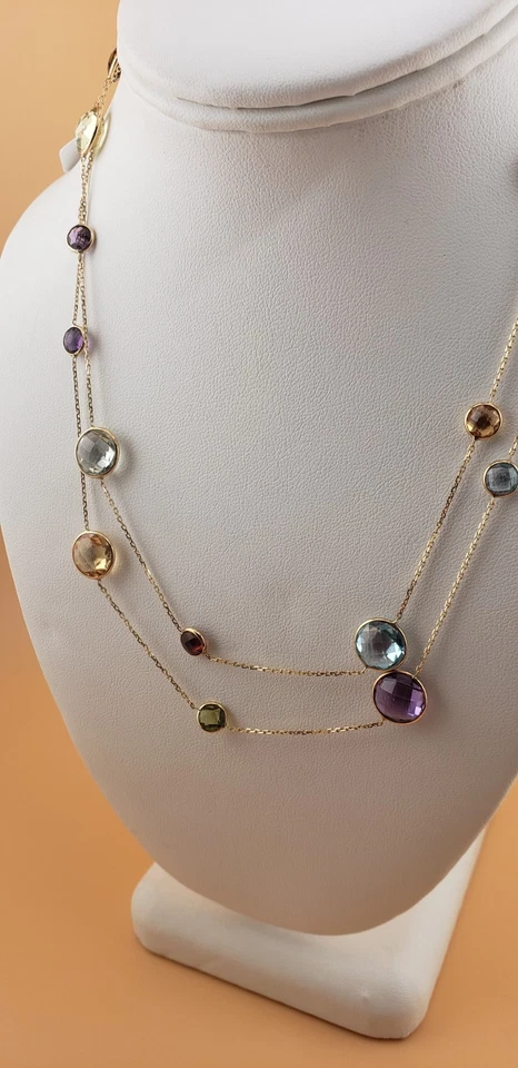 Collar Oro Amarillo 14k Con Genuino Collar Multicolor Briolet 10mm Redondo. Foto 1 de 4