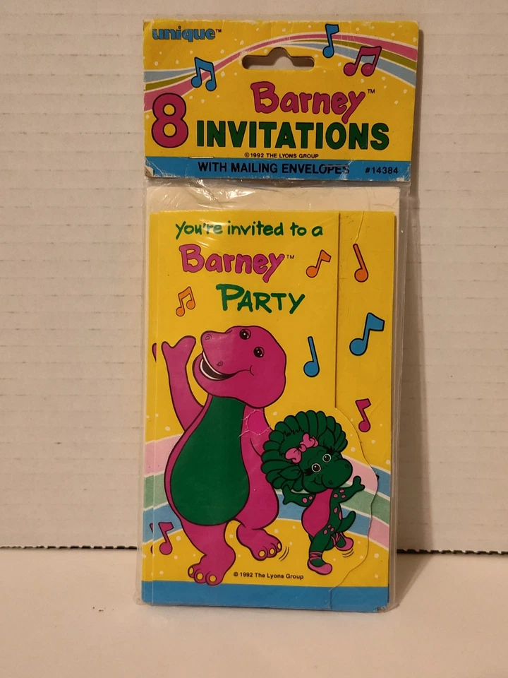 Vintage Barney and Baby Bop Party Invitations Unique 1992 8 14384 Lyons Group