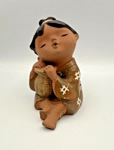 Vintage Uctci Japan Vintage 60s-70s Terra Cotta Girl Figurine w/Drum 5.5" Tall - Picture 1 of 9