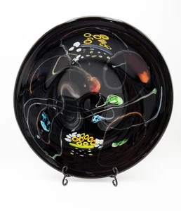 Massive Vintage Murano Style Black Millefiori Blown Glass Centerpiece Bowl Mint! - Picture 1 of 10
