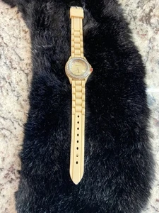 Geneva Platin Beige Silikon Uhr Damen Strass Lünette Japan Uhrwerk - Bild 1 von 6