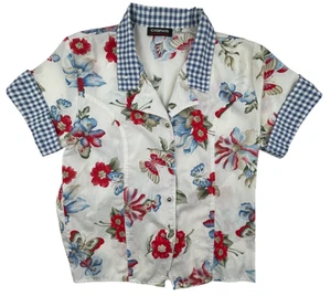 Vintage Cabrais White Floral Button Up Short Sleeve Shirt Size Medium - Picture 1 of 5